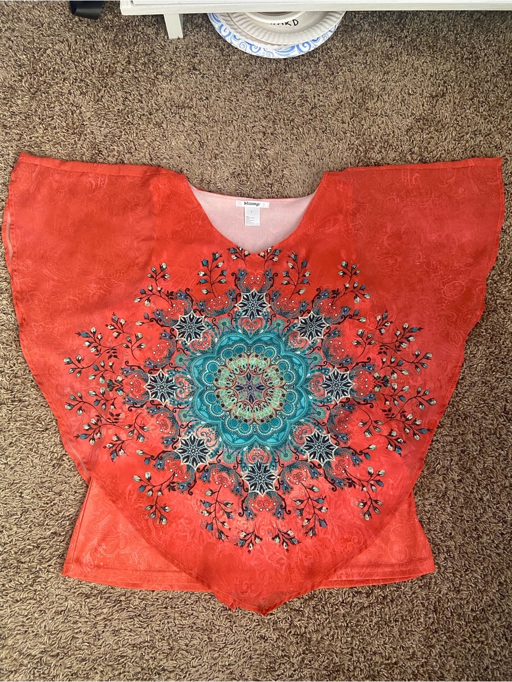 Masseys women’s Coral Tunic with kaftan teal Medallion Print with inner L EUC - Picture 15 of 16